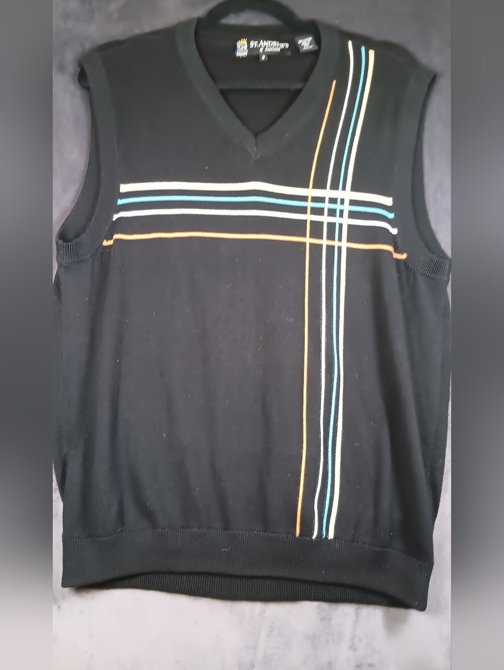 St. Andrews Of Scotland Golf  Black V-Neck Cotton Sleeveless Sweater Vest